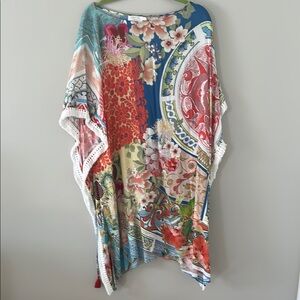 Johnny Was Colorful Floral Kaftan with tie.